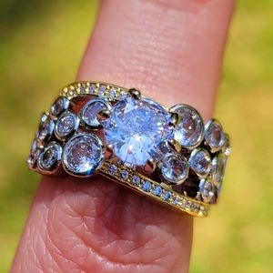 Enchanting Engagement 925 Silver Gold Diamond Ring Size 6.5